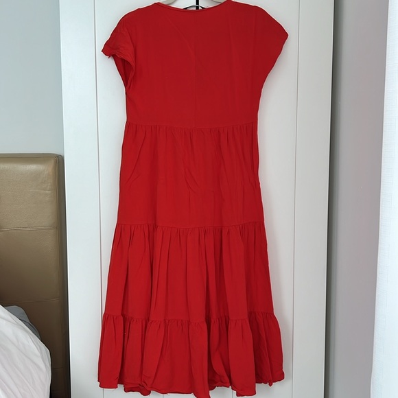 Zara Tiered Ruffle Midi Dress V Neck - Picture 4 of 4